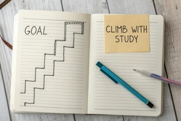 Notebook with Goal Staircase and Study Message Illustration