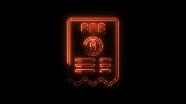 Glowing neon fee receipt illustration on black background for financial applications and services