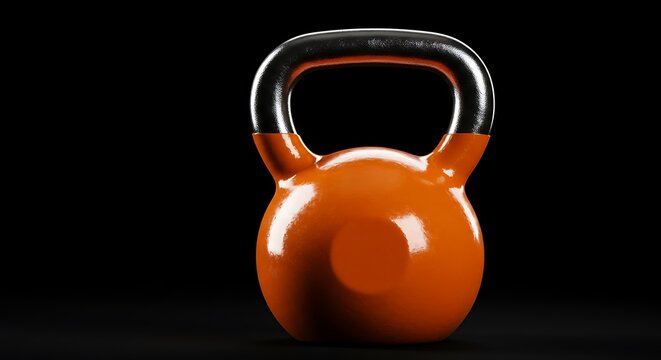 Shiny Orange and Black Kettlebell on a Dark Background