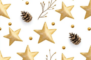 Christmas pattern with watercolor elements. Festive season design using hand painted water color graphic ideal for holiday card invitation and winter celebration project.