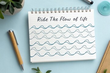 Notebook with waves drawing and a positive message