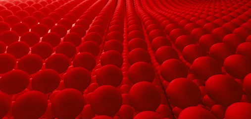 Fotobehang Rood paars red spheres cover a vibrant landscape in a captivating visual display  © mvdesign