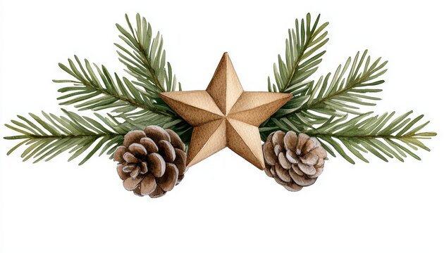 Christmas watercolor decorative composition. Festive season artistic arrangement hand painted holiday illustration tranquil winter theme unique greeting card element joyous celebration