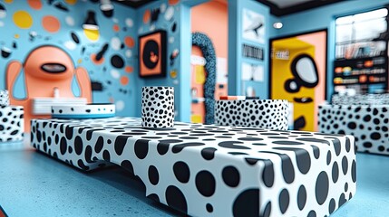 Whimsical and Playful Interior Design with Bold Dalmatian Print Accents and Funky Elements
