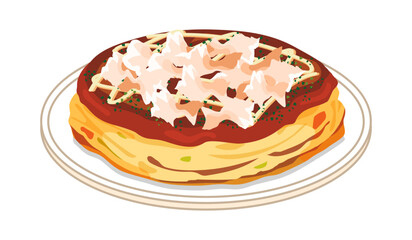 皿に盛ったお好み焼きのイラスト