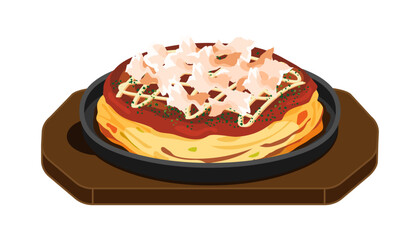 鉄板に盛ったお好み焼きのイラスト