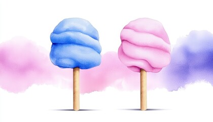 cotton candy clipart watercolor illustration watercolor style digital design illustration image stock. Sweet treat fluffy artwork pastel drawing confectionery graphic sugary food airy