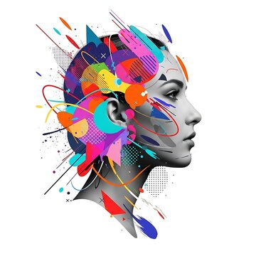 Abstract Colorful Explosion of Thought and Creativity Emanating from a Woman's Profile