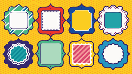 An assortment of decorative frames in bright colors with unique designs..eps