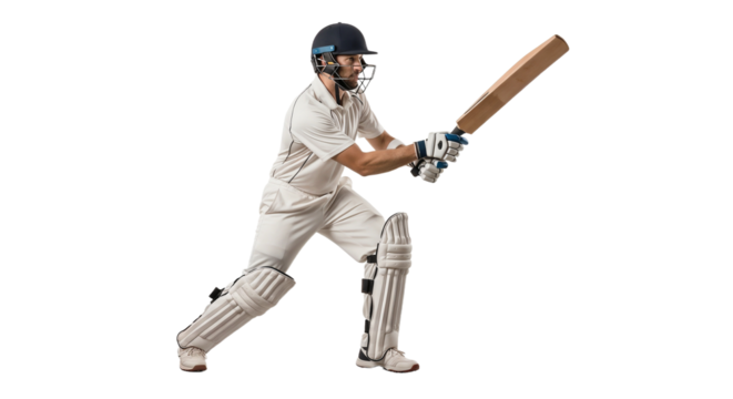 Cricketer preparing to hit the ball during a match in daylight at a sports field