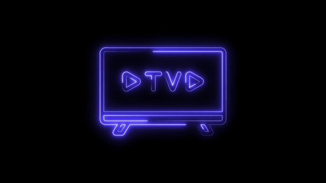 Digital tv device with play symbols and neon glow effect over black background