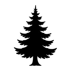 Vector silhouette of a coniferous tree with layered branches against white backdrop on transparent background
