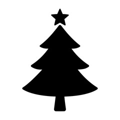 Vector silhouette of christmas tree with star on top against on transparent background