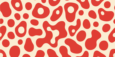 Abstract Organic Shapes Pattern on Cream Background, Retro Style Organic Blob Design