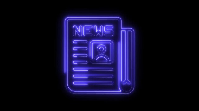 Digital news icon with blue neon glow on a black background
