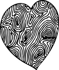 Vector line black heart with wood texture isolated on a white background.