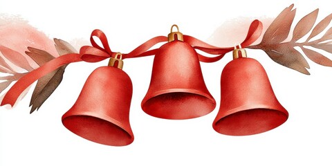 Festive christmas bell ornament holiday decor watercolor art cozy atmosphere close up view celebratory concept. Charming xmas chime decoration season cheer artistic paint warm scene