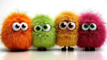 Cute colorful furry monster creature group looking funny