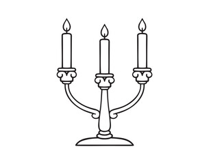 candelabrum with burning three candles doodle hand drawn icon. Outline drawing candelabrum with burning candles line clipart symbol
