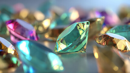 Sparkling colorful green golden diamond gem background