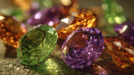 Luxurious sparkling green purple golden gemstone background