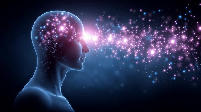 Quantum energy field with the law of attraction and manifestation concept. The power of thoughts and emotions. The practice of becoming and visualizing oneself in the future.