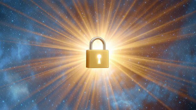 A glowing lock at the center breaking open with radiant sunburst rays spreading outward, symbolizing unlocking personal potential.