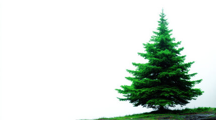 Green evergreen fir tree isolated in natural solitude