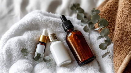 Relaxing organic skincare natural serum oil flat lay