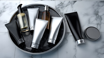 Luxury cosmetic skincare mockup with blank tube and bottle