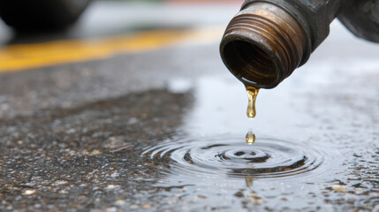 Wasteful oil dripping from vehicle creating ripple
