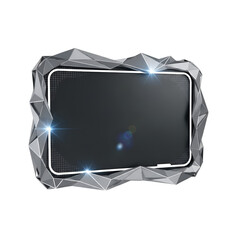 Abstract geometric digital frame with dark screen isolated on transparent background