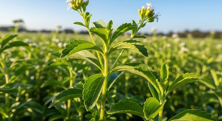 Obraz premium Stevia Plant Field Close Up.