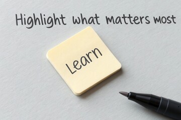 Sticky note with the word Learn highlighted with a pen