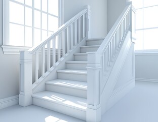 Bright white staircase with natural light
