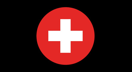 A bold graphic icon of a white first aid cross inside a red circle, isolated on a black background.