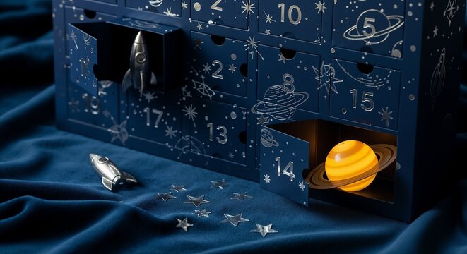 Space themed advent calendar with planets stars rockets creative Christmas countdown decoration