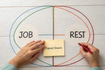 Hands and Circle Diagram Representing Job and Rest Allocation