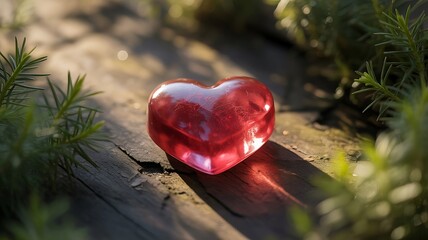 Capture the essence of love with this beautiful heart resting on wood in nature