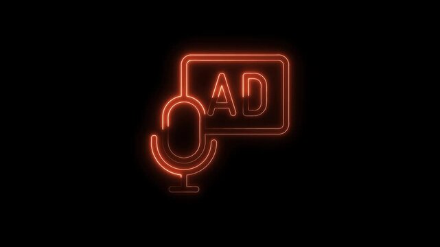 Neon advertisement podcast icon animation on black background for marketing and audio content