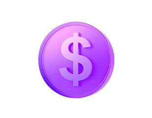 Obraz premium A 3D, purple coin displaying the dollar sign, isolated on a black background