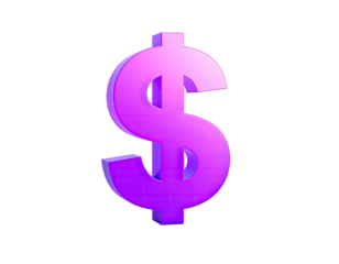 Glossy, purple dollar sign against a stark black background