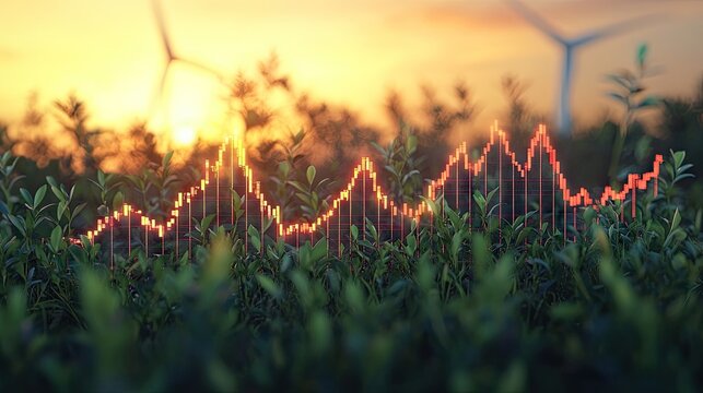Chart of fluctuating values in a field at sunset