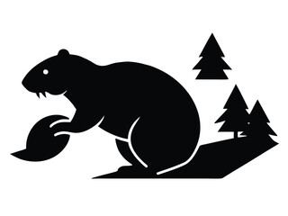 beaver building dam silhouette vector icon