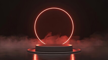 Dynamic product showcase with smoky atmosphere and vibrant neon circle backdrop
