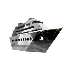 A modern cruise ship with a marble texture, isolated on transparent background
