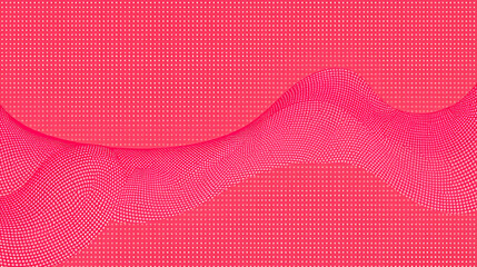 Red dotted wave line pattern. Halftone undulate net background. Abstract flowing particle lattice wallpaper. Vector curved dash gradient element for poser, banner, presentation, booklet, brochure