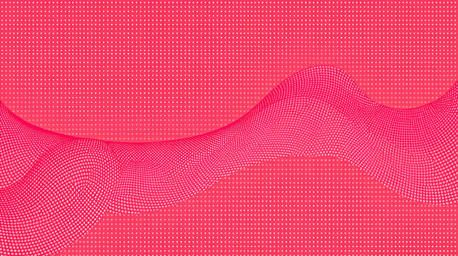 Red dotted wave line pattern. Halftone undulate net background. Abstract flowing particle lattice wallpaper. Vector curved dash gradient element for poser, banner, presentation, booklet, brochure