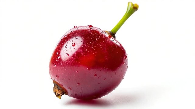 A single cherry on a white surface in a close-up shot
