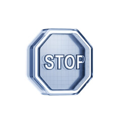 A blue glass stop sign icon isolated on transparent background
